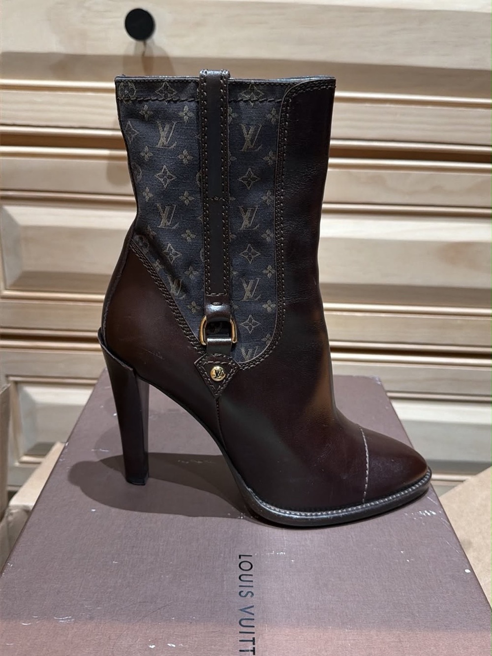 Louis Vuitton Dark Brown Monogram Leather High-Heel Ankle Boots